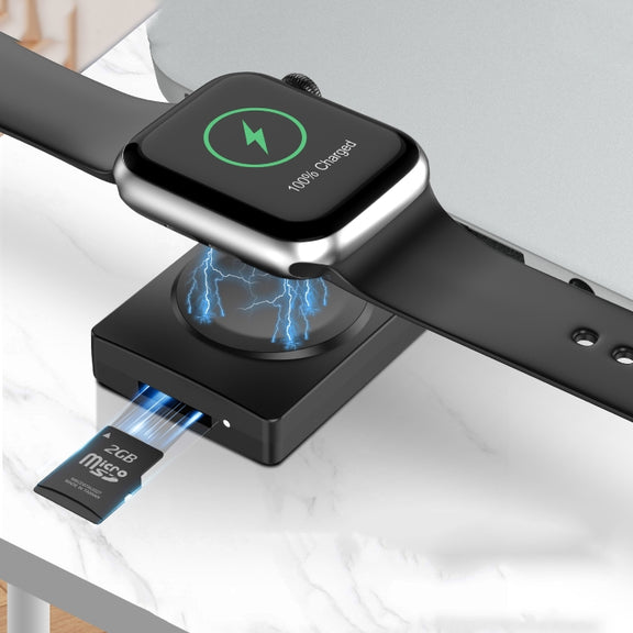S02 For Apple Watch Series USB Magnetic Watch Wireless Charger With Card Reader Function(Black)