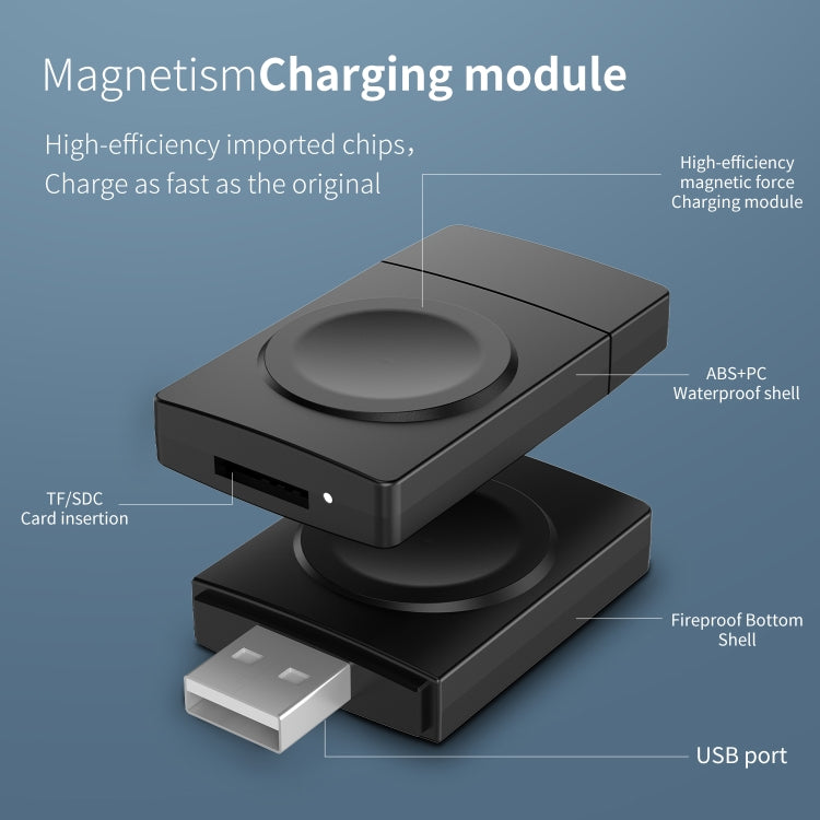 S02 For Apple Watch Series USB Magnetic Watch Wireless Charger With Card Reader Function(Black) - Charger / Holder by PMC Jewellery | Online Shopping South Africa | PMC Jewellery | Buy Now Pay Later Mobicred