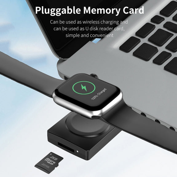 S02 For Apple Watch Series USB Magnetic Watch Wireless Charger With Card Reader Function(Black)