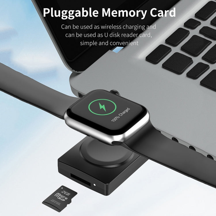 S02 For Apple Watch Series USB Magnetic Watch Wireless Charger With Card Reader Function(Black)