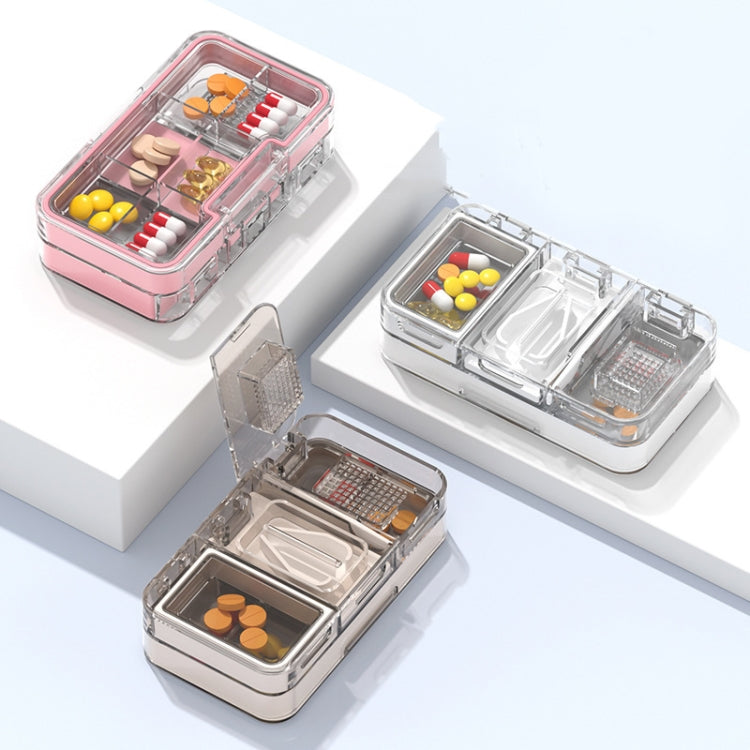3 In 1 Double-layer Cutting and Grinding Medicine Box Travel Pill Organizer Case(Pink)