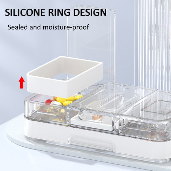 3 In 1 Double-layer Cutting and Grinding Medicine Box Travel Pill Organizer Case(Black)