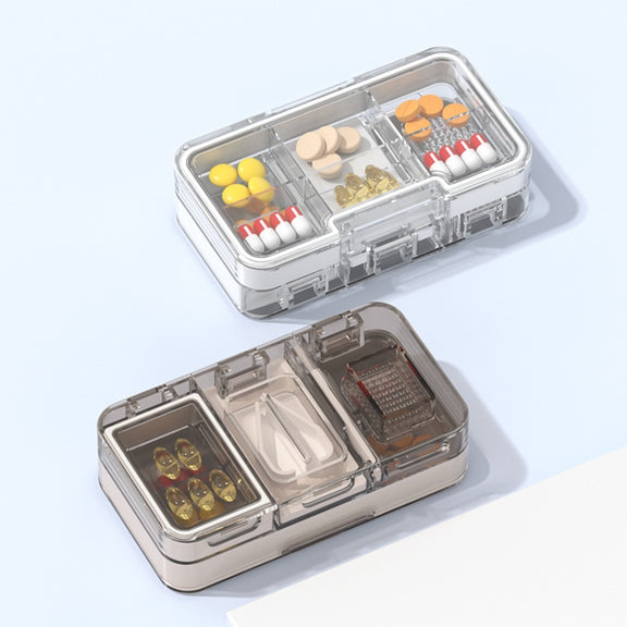 3 In 1 Double-layer Cutting and Grinding Medicine Box Travel Pill Organizer Case(Pink)