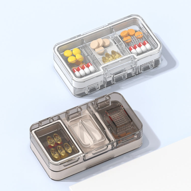 3 In 1 Double-layer Cutting and Grinding Medicine Box Travel Pill Organizer Case(Pink)