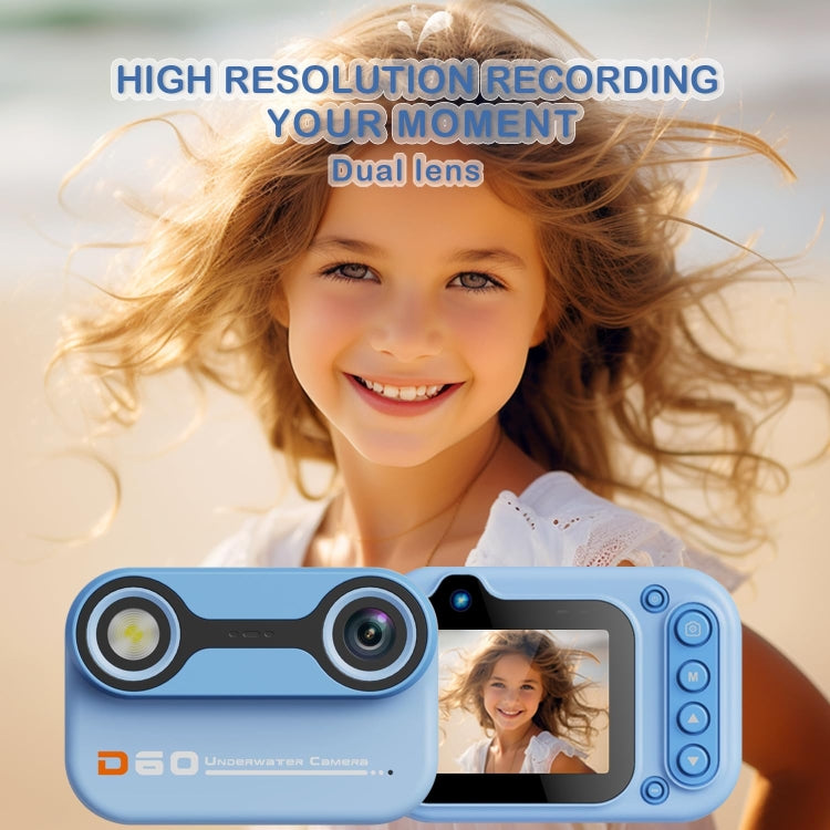 D60 3m Water-resistant 2K HD 10X 2.4-inch Outdoor Photo Video Recording Children Mini Camera(Yellow)