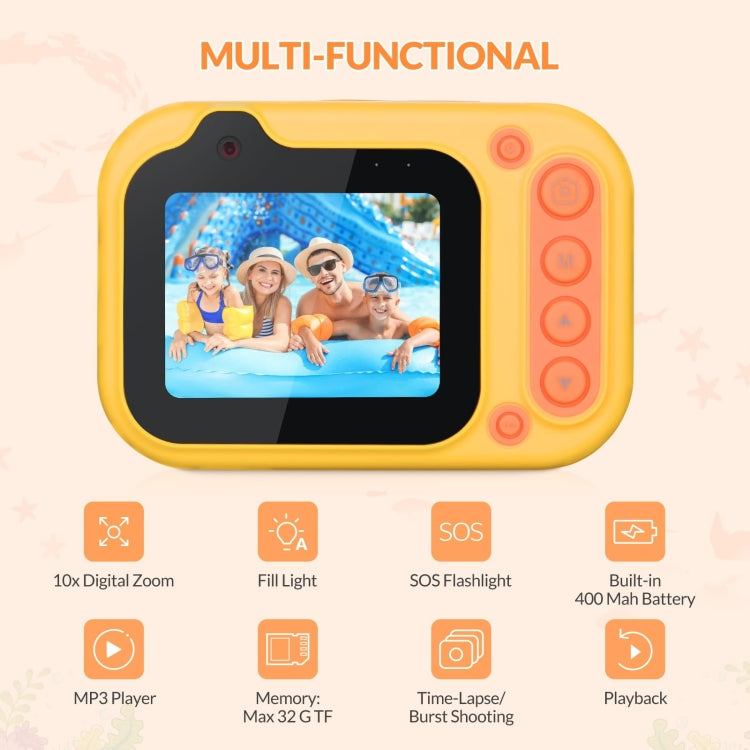 D60 3m Water-resistant 2K HD 10X 2.4-inch Outdoor Photo Video Recording Children Mini Camera(Yellow)