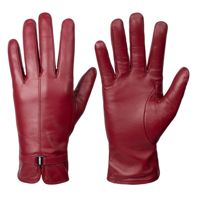 Women Sheepskin Wool Fleece Lined Windproof Warm Gloves Touchscreen Thick Snow Driving Gloves, Size: L(Red)