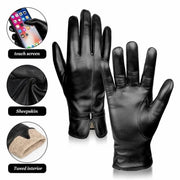 Women Sheepskin Wool Fleece Lined Windproof Warm Gloves Touchscreen Thick Snow Driving Gloves, Size: S(Red)