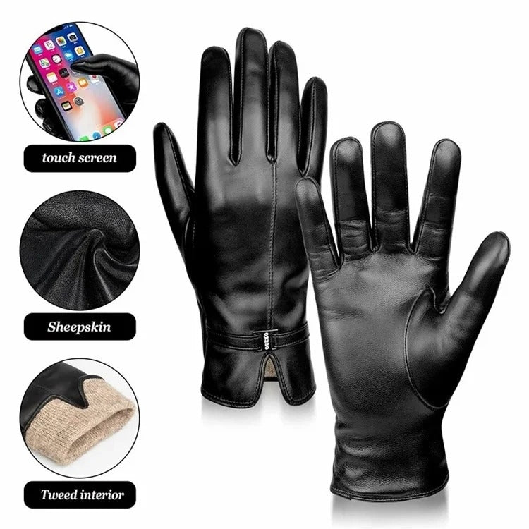 Women Sheepskin Wool Fleece Lined Windproof Warm Gloves Touchscreen Thick Snow Driving Gloves, Size: L(Coffee)