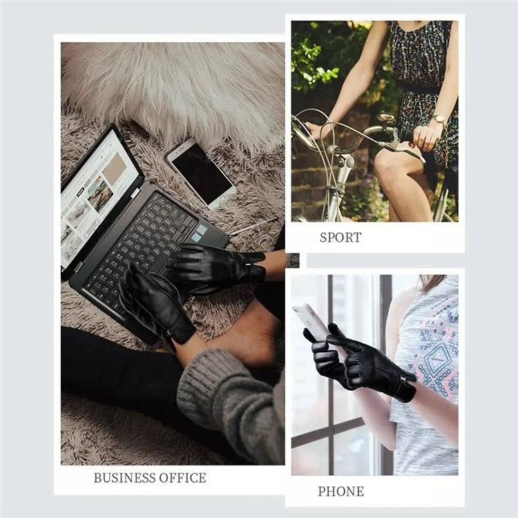 Women Sheepskin Wool Fleece Lined Windproof Warm Gloves Touchscreen Thick Snow Driving Gloves, Size: L(Coffee)