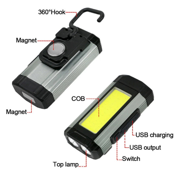 E-SMARTER K011 USB Rechargeable Repair Light With Magnet COB Strong Light Flashlight, Style: B Simple Silver