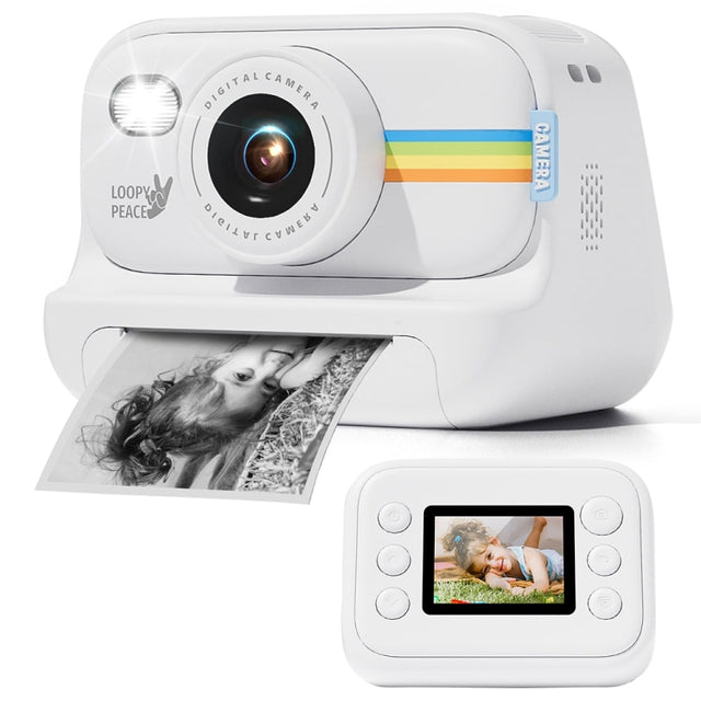 2.0-Inch LED Flash 1080P HD Recording Photo Printing Camera With 3-Rolls Paper, Color: White