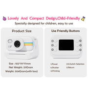 2.0-Inch LED Flash 1080P HD Recording Photo Printing Camera With 3-Rolls Paper, Color: White+32G