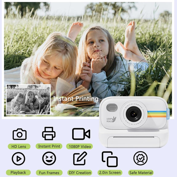 2.0-Inch LED Flash 1080P HD Recording Photo Printing Camera With 3-Rolls Paper, Color: Black