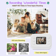 2.0-Inch LED Flash 1080P HD Recording Photo Printing Camera With 3-Rolls Paper, Color: Purple+32G