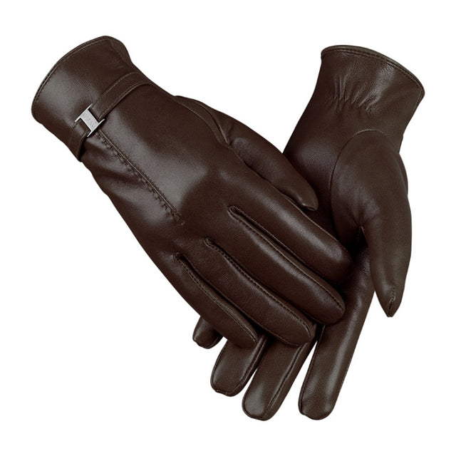 OZERO Women Sheepskin Warm Gloves with Fleece Lining Split Finger Elasticated Gloves, Size: M(Red Coffee)