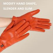 OZERO Women Sheepskin Warm Gloves with Fleece Lining Split Finger Elasticated Gloves, Size: M(Red Coffee)