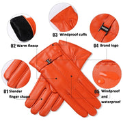 OZERO Women Sheepskin Warm Gloves with Fleece Lining Split Finger Elasticated Gloves, Size: M(Red)