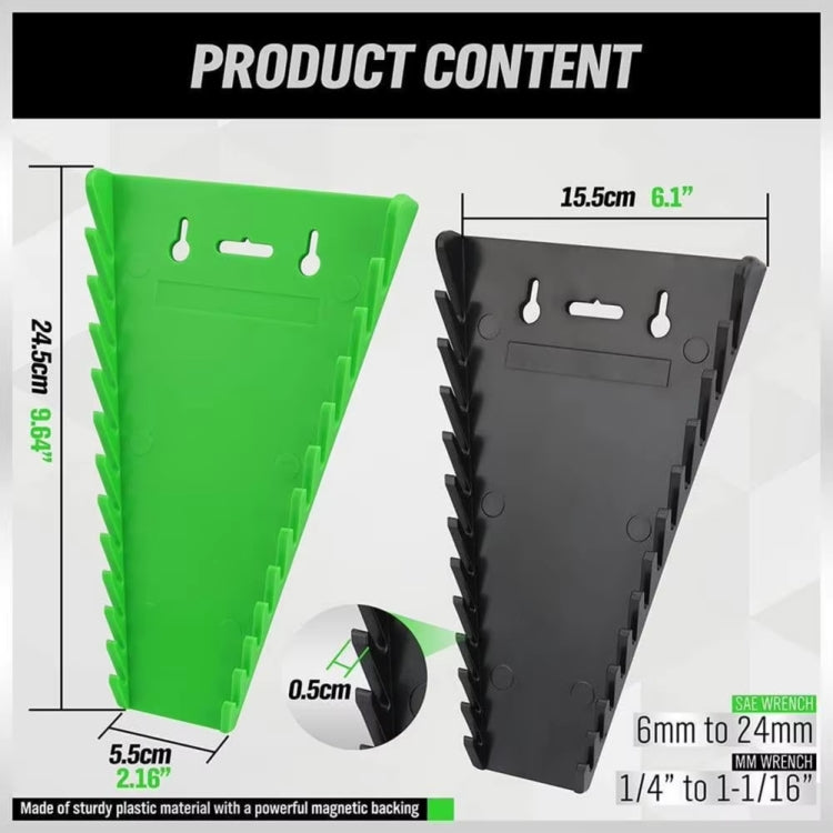 12-Slot Plastic Magnetic Removable Tray Wrench Storage Bracket(Black+Green) - Other Tools by PMC TechLife | Online Shopping South Africa | PMC TechLife | Buy Now Pay Later Mobicred