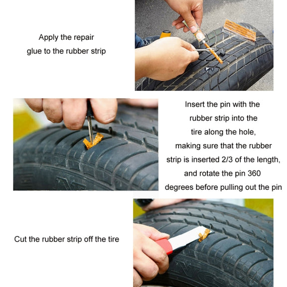 46pcs /Set Car Tubeless Tire Repair Needle Rubber Strip Valve Tip Needle-nosed Pliers Tool Set(With Bag)