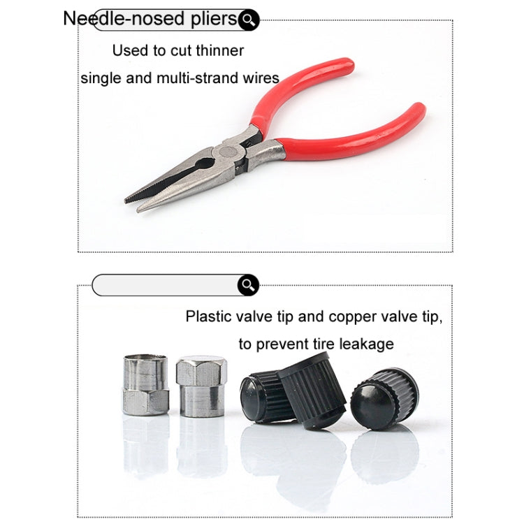 46pcs /Set Car Tubeless Tire Repair Needle Rubber Strip Valve Tip Needle-nosed Pliers Tool Set(With Bag)