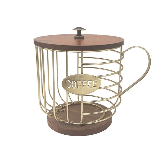 Coffee Companion Storage Rack Cup-Shaped Kitchen Storage Basket, Color: Gold with Words���Lid
