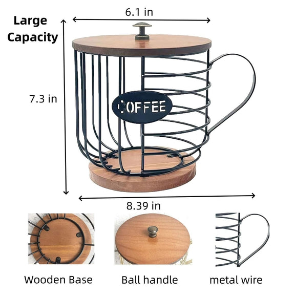 Coffee Companion Storage Rack Cup-Shaped Kitchen Storage Basket, Color: Black No Words