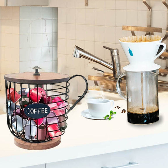 Coffee Companion Storage Rack Cup-Shaped Kitchen Storage Basket, Color: Black No Words