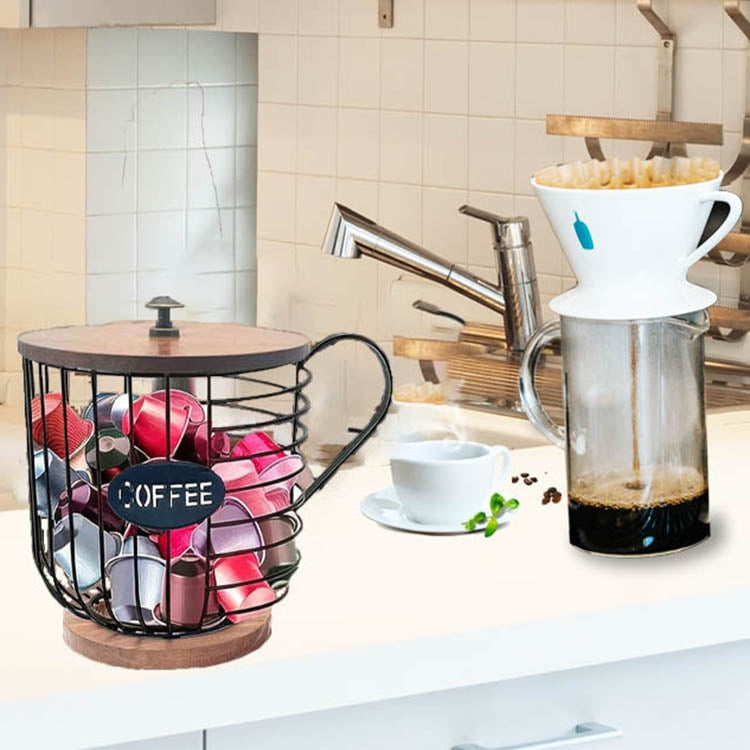 Coffee Companion Storage Rack Cup-Shaped Kitchen Storage Basket, Color: Gold with Words���Lid