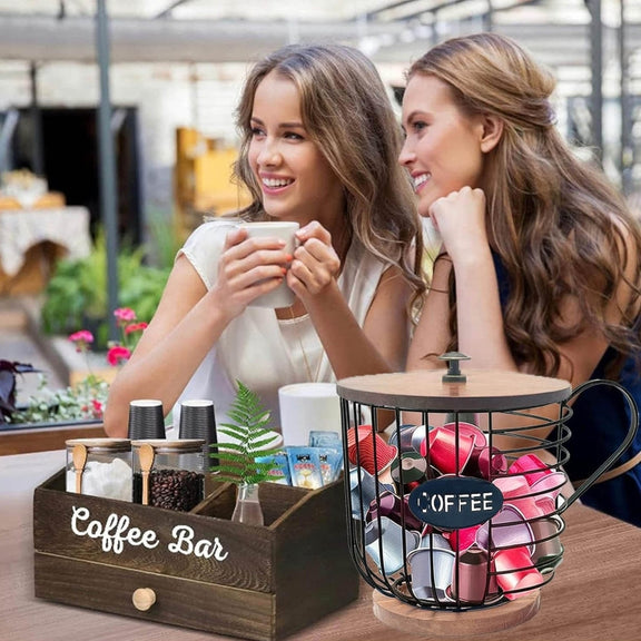 Coffee Companion Storage Rack Cup-Shaped Kitchen Storage Basket, Color: Black with Words