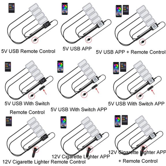 Eight-Color LED Voice Control Car Music Rhythm Atmosphere Light, Specification: 5V USB With Switch APP