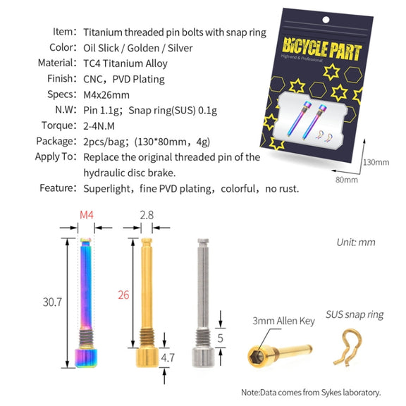 Mountain Road Bicycle Titanium Alloy Clip Pad Latch With Retaining Spring, Color: Pin + Circlip Colorful
