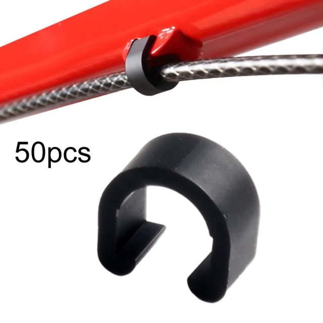 50pcs Bicycle Brake Gearshift Cable Tube Fixing Plastic C-shaped Buckle(Black)