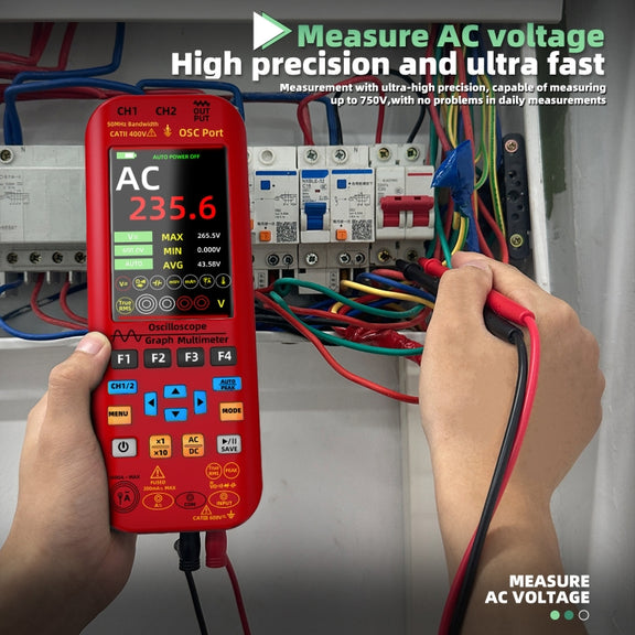 BSIDE O9 Digital Handheld Dual Channel 50MHz Oscilloscope Signal Source Multimeter, Spec: With Dual Oscilloscope Probe (Red)
