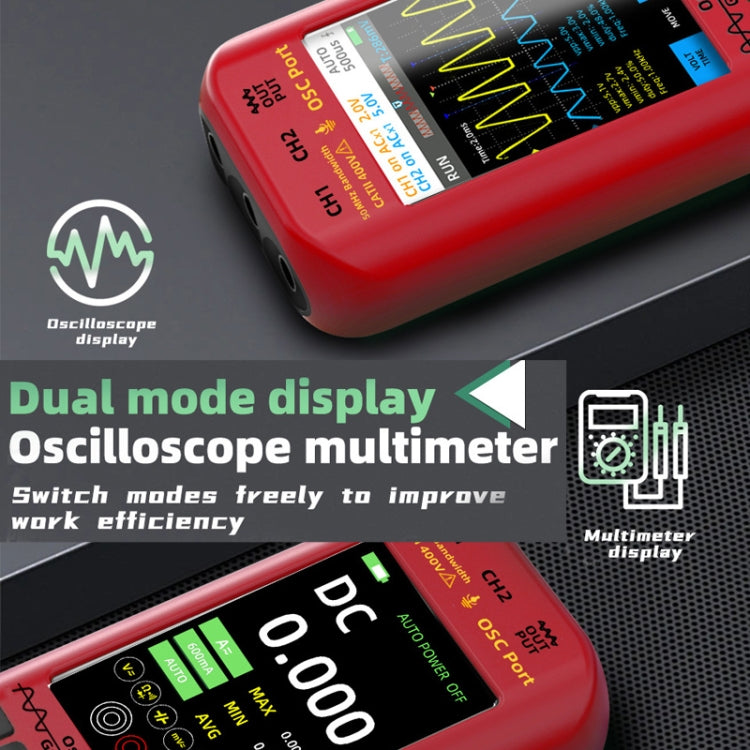 BSIDE O9 Digital Handheld Dual Channel 50MHz Oscilloscope Signal Source Multimeter, Spec: With Dual Oscilloscope Probe (Red) - Digital Multimeter by BSIDE | Online Shopping South Africa | PMC TechLife | Buy Now Pay Later Mobicred