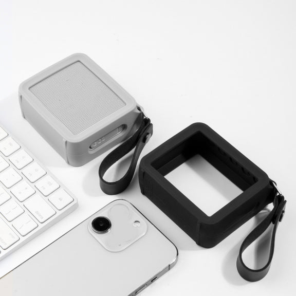 For JBL GO 2 Speaker Silicone Cover with PU Hand Strap Anti-lost Audio Protective Case(Gray)