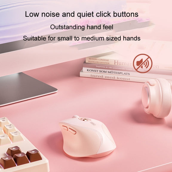 Inphic DR801 2.4G+Bluetooth 5.0/4.0 Wireless Mouse USB Tri-Mode Mute Rechargeable Girls Office Home Gaming Mouse(Pink)