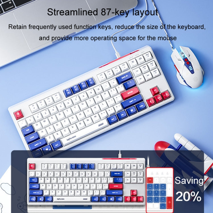 Inphic K902 Wired Keyboard 87 Keys Mute Light-up Mecha Office Home Gaming Computer Keyboard(White Blue) - free shipping - PMC Jewellery - Order now!