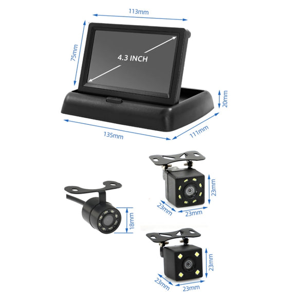 4.3 Inch Display Night Vision Water-resistant Reversing Camera +7 Meter Extension Cable, Color: Detachable Screen + Butterfly 8 Light Camera