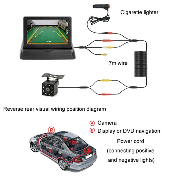 4.3 Inch Display Night Vision Water-resistant Reversing Camera +7 Meter Extension Cable, Color: Detachable Screen + External 8 Light Camera