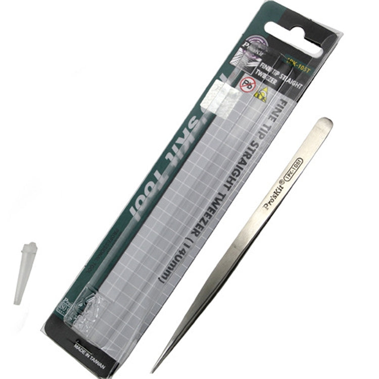 ProsKit 1PK-105T Stainless Steel Anti-magnetic Tweezer Precision Straight Pointed Pincette 140mm - Tweezers by ProsKit | Online Shopping South Africa | PMC Jewellery | Buy Now Pay Later Mobicred