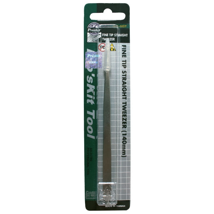 ProsKit 1PK-105T Stainless Steel Anti-magnetic Tweezer Precision Straight Pointed Pincette 140mm