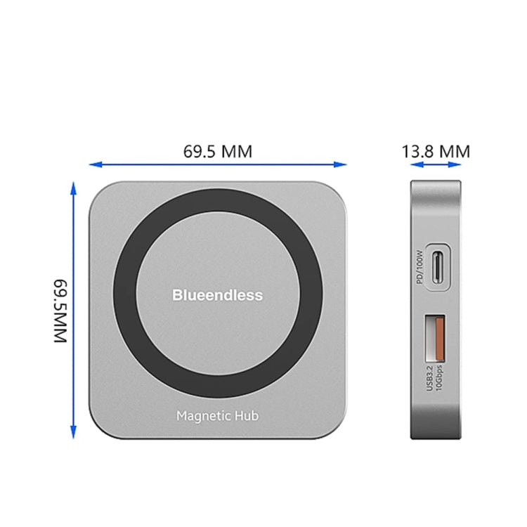 Blueendless 8-In-1 Magnetic HUB With M.2 NVMe/SATA SSD Enclosure (HDMI+PD100W+USB-C/Type-C 3.2+USB-A 3.2+SD+TF+AUX) - HDD Enclosure by Blueendless | Online Shopping South Africa | PMC TechLife | Buy Now Pay Later Mobicred