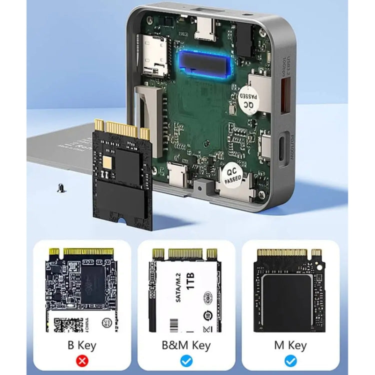 Blueendless 8-In-1 Magnetic HUB With M.2 NVMe/SATA SSD Enclosure (HDMI+PD100W+USB-C/Type-C 3.2+USB-A 3.2+SD+TF+AUX) - HDD Enclosure by Blueendless | Online Shopping South Africa | PMC TechLife | Buy Now Pay Later Mobicred