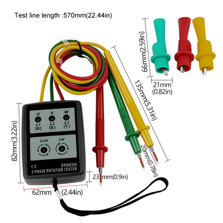 SP8030 3 Phase Alternating Current Phase Meter Phase Detector Rotation Tester Indicator Digital Phase-Order Indicator - Digital Multimeter by PMC Jewellery | Online Shopping South Africa | PMC Jewellery | Buy Now Pay Later Mobicred
