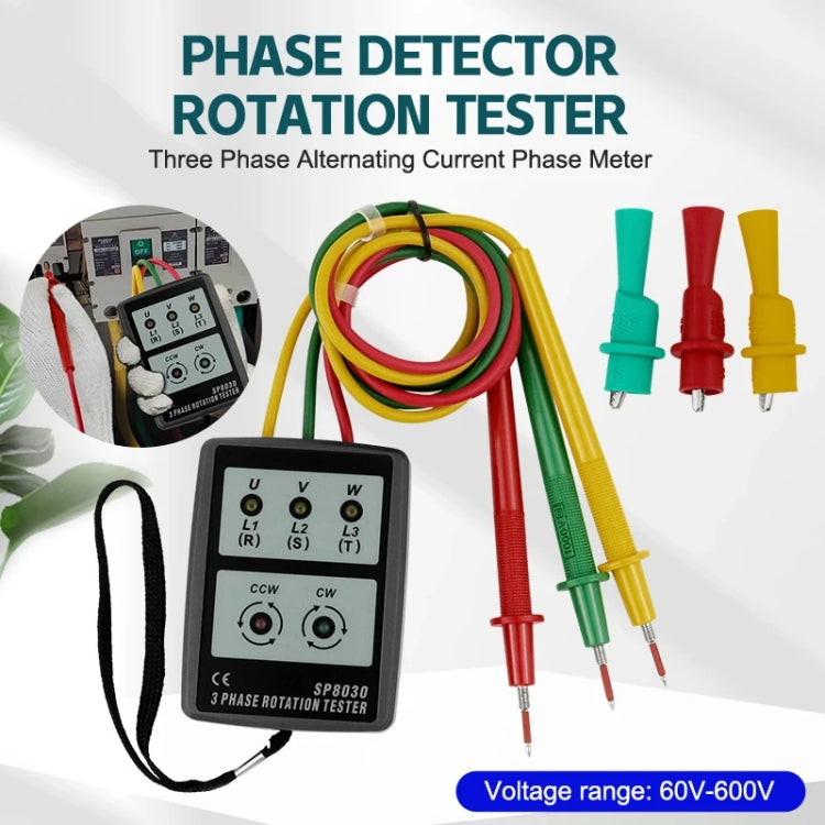 SP8030 3 Phase Alternating Current Phase Meter Phase Detector Rotation Tester Indicator Digital Phase-Order Indicator - Digital Multimeter by PMC Jewellery | Online Shopping South Africa | PMC Jewellery | Buy Now Pay Later Mobicred