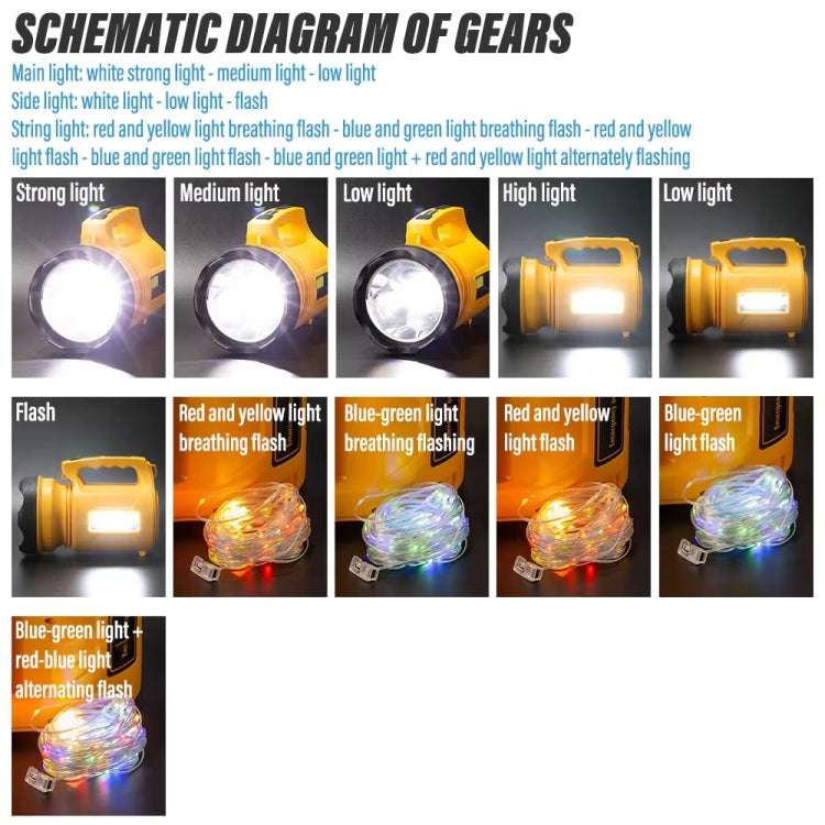 E-SMARTER 8W5205-2 Small Carrying Light With RGB Colorful Lamps Outdoor Cycling Searchlight(Yellow)