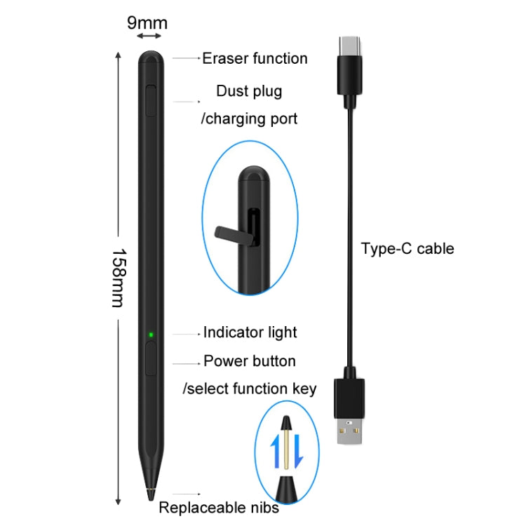 Tablet Stylus Pen USI2.0 Protocol Pen Stylus Anti False Touch(Black)