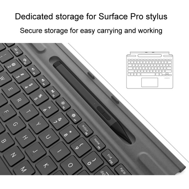For Microsoft Surface Pro 8 / 9 / 10 / X Bluetooth Keyboard Magnetic Tablet Wireless Touch Backlit Keyboard With Pen Slot(Black) - free shipping - PMC TechLife - Order now!