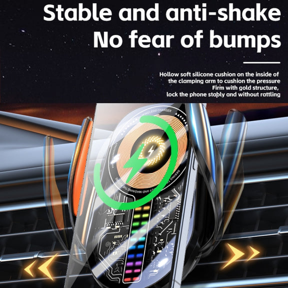 15W Car Sound Pickup Atmosphere Light Wireless Mobile Phone Charging Stand(Silver)